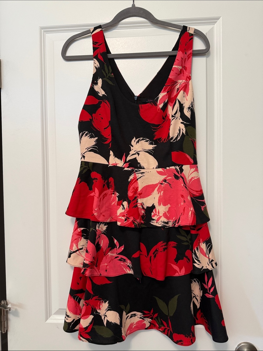 Trina Turk Black Mini Dress with Red and Cream Floral Print